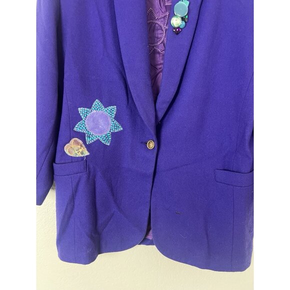 Radcliffe Vintage Purple Wool Funky Patchwork Embroidered Button Blazer Coat 16 - Picture 13 of 13